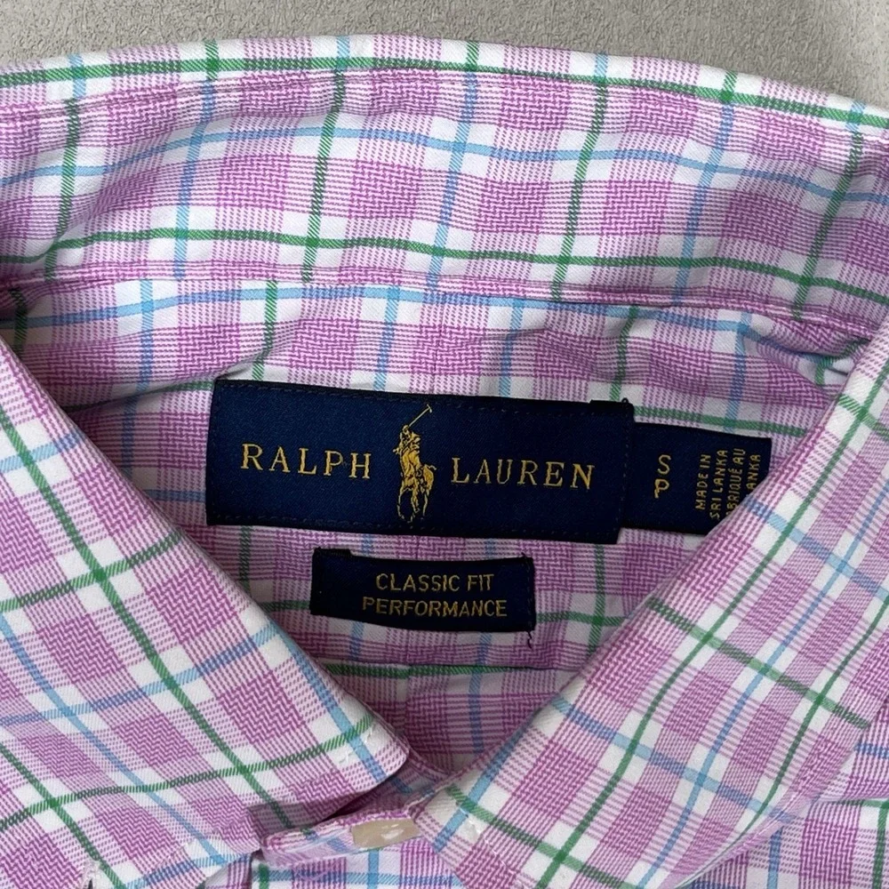 Polo Ralph Lauren Mens Pink Plaid Classic Fit Performance Shirt Sz Small Preppy‎